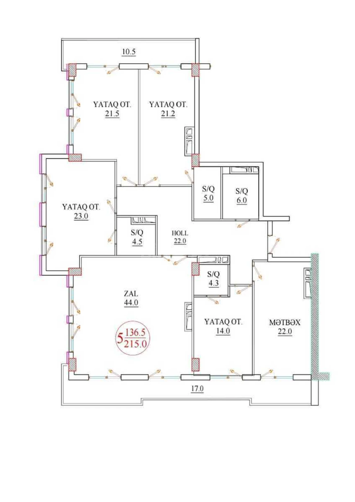 Satılır 5 otaqlı mənzil 215 m²