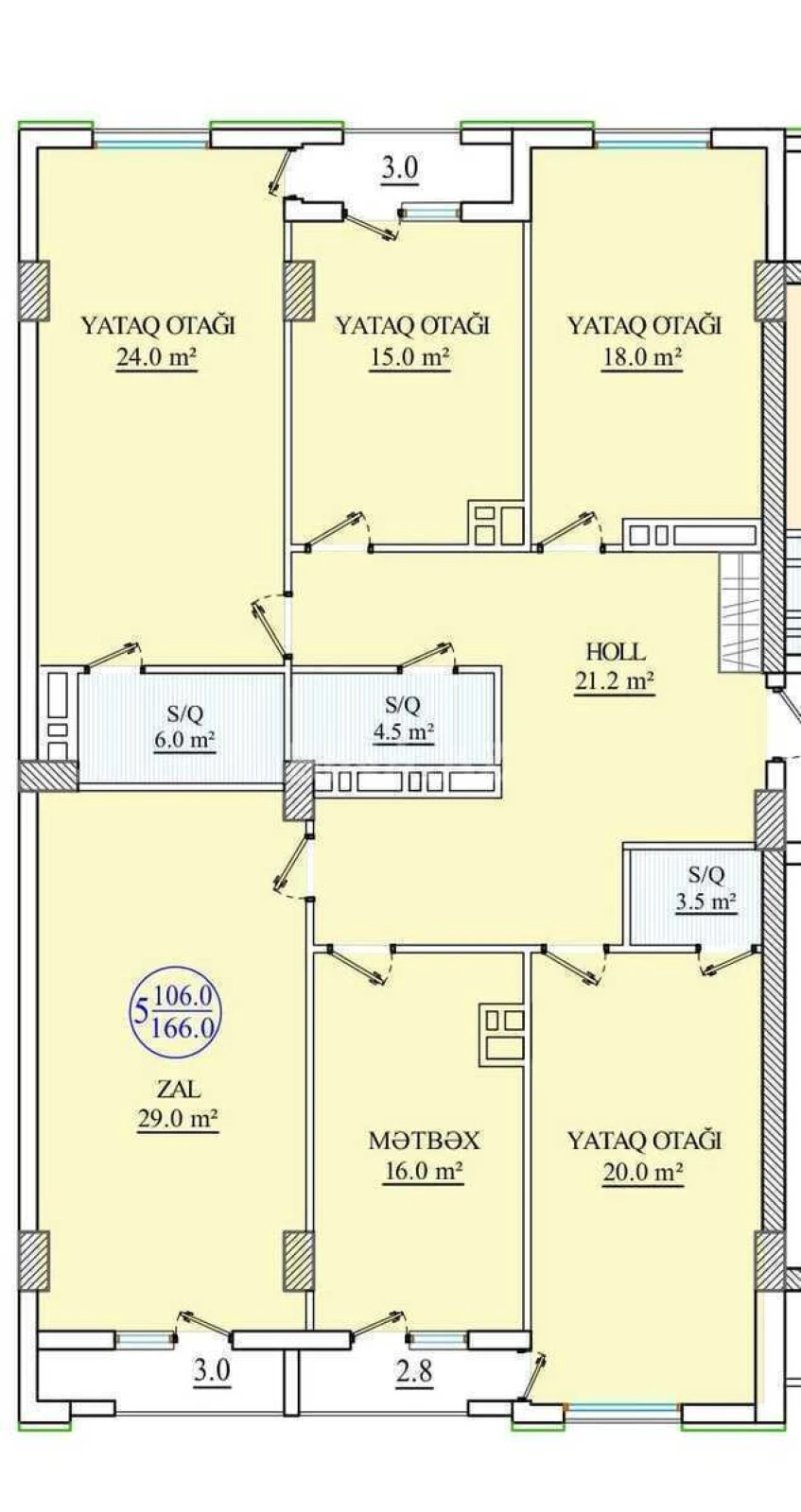 Satılır 5 otaqlı mənzil 166 m²