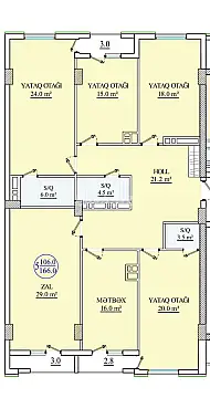 Satılır 5 otaqlı mənzil 166 m²