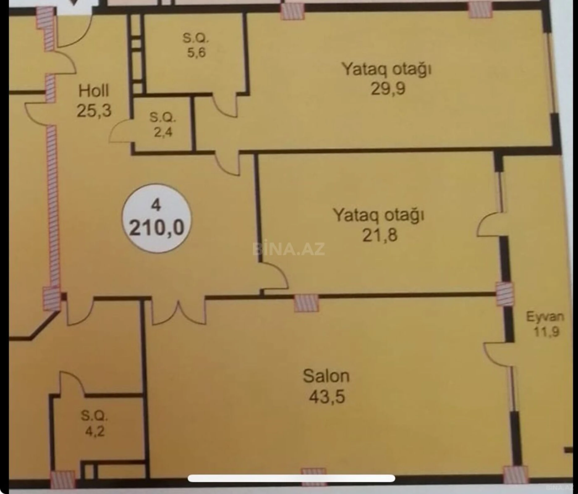 Satılır 4 otaqlı mənzil 210 m²