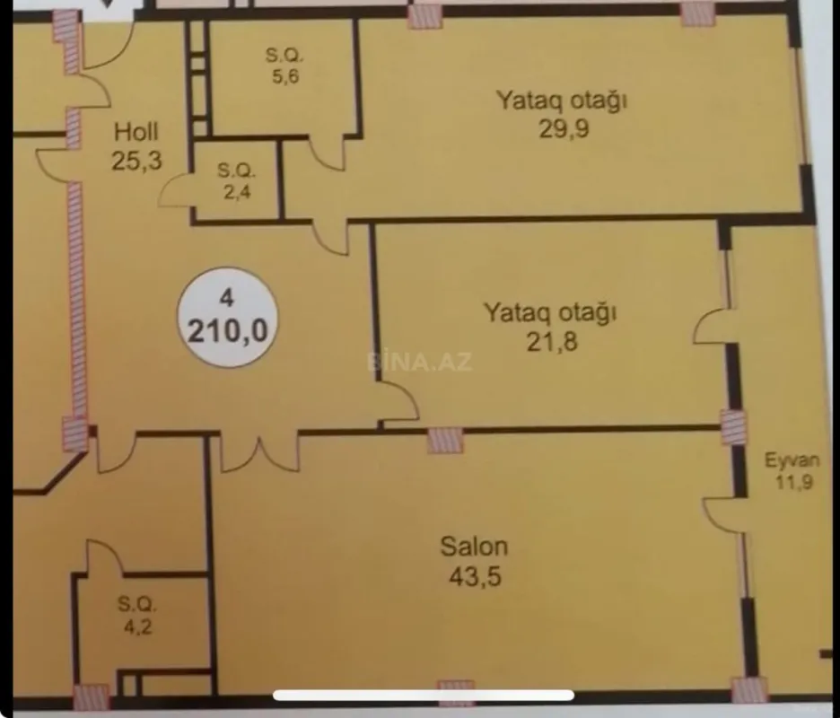 Satılır 4 otaqlı mənzil 210 m²
