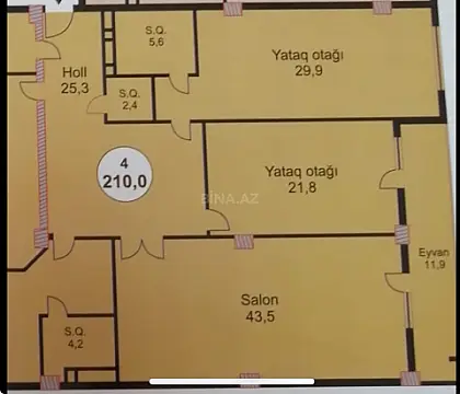 Satılır 4 otaqlı mənzil 210 m²