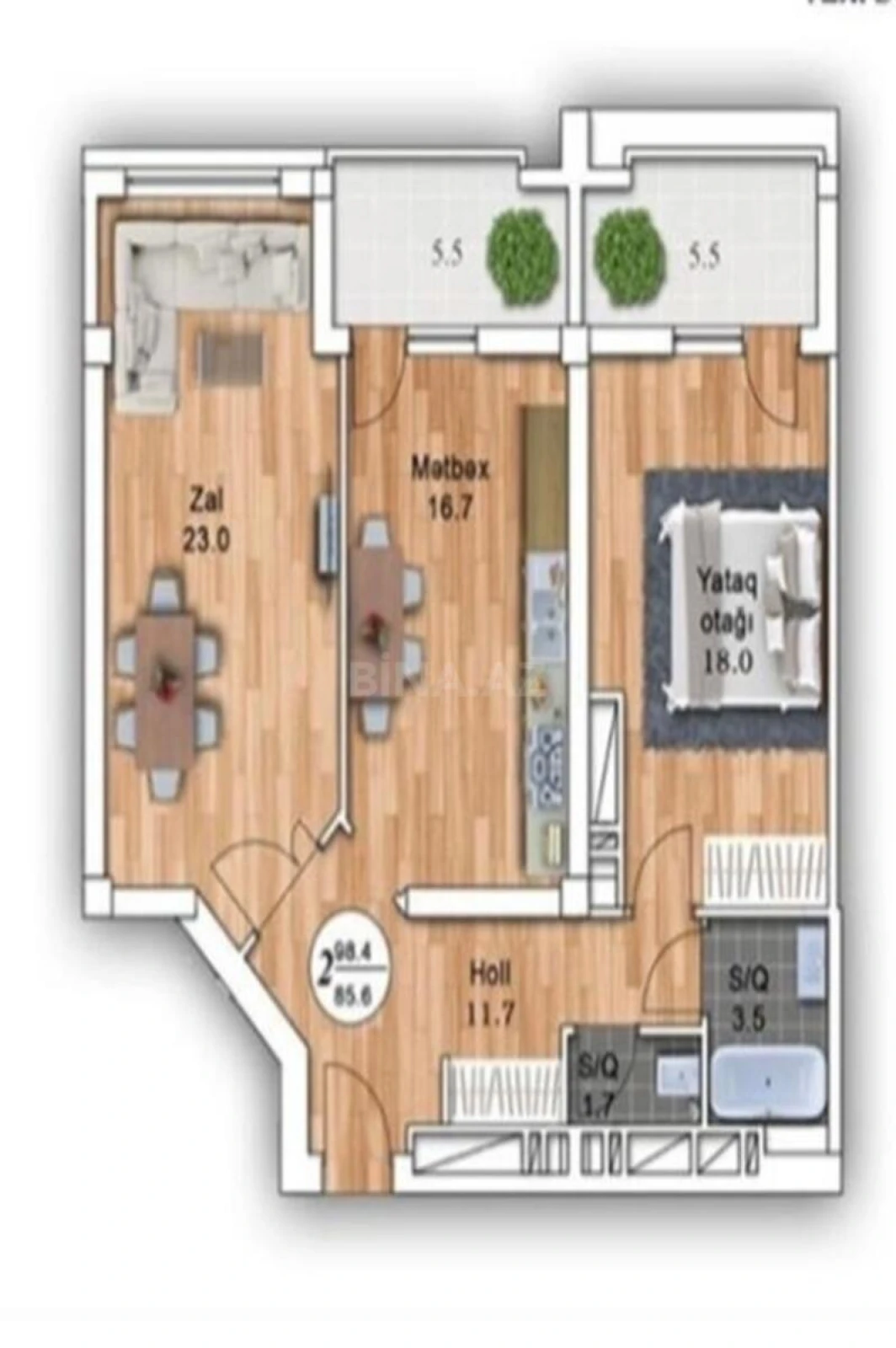 Satılır 2 otaqlı mənzil 98 m²