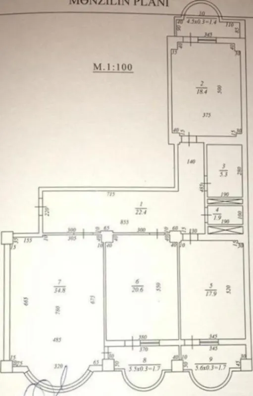 Satılır 3 otaqlı mənzil 138 m²