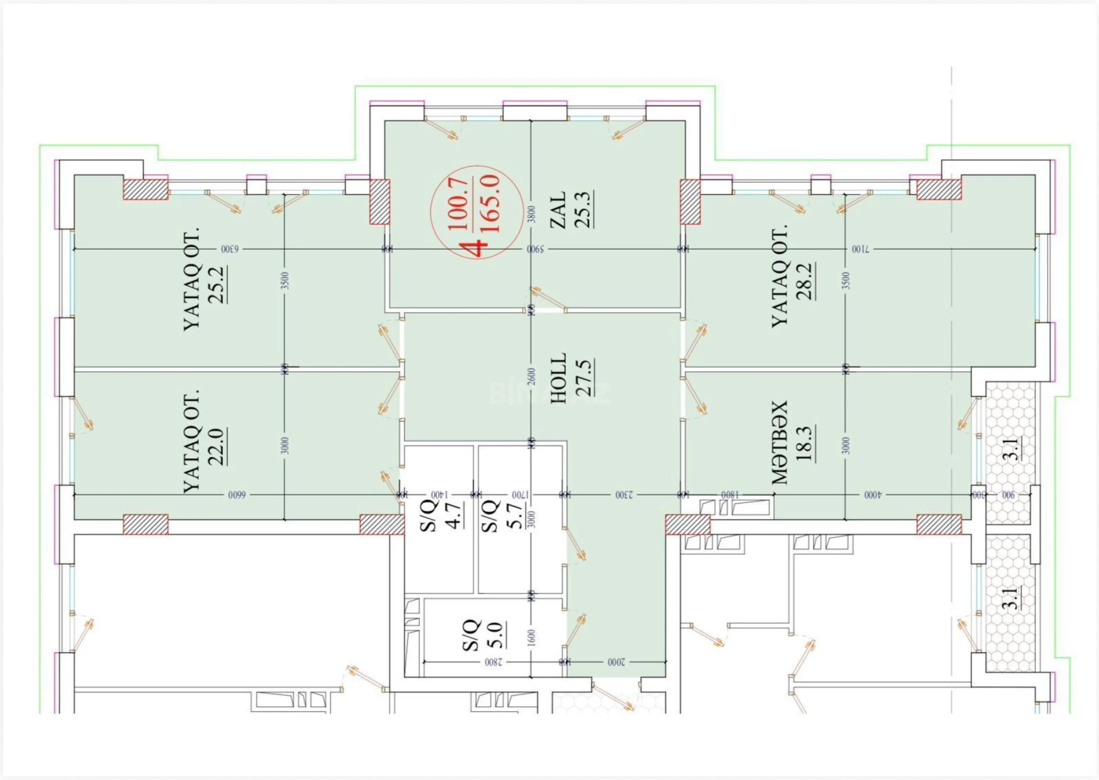 Satılır 3 otaqlı mənzil 165 m²