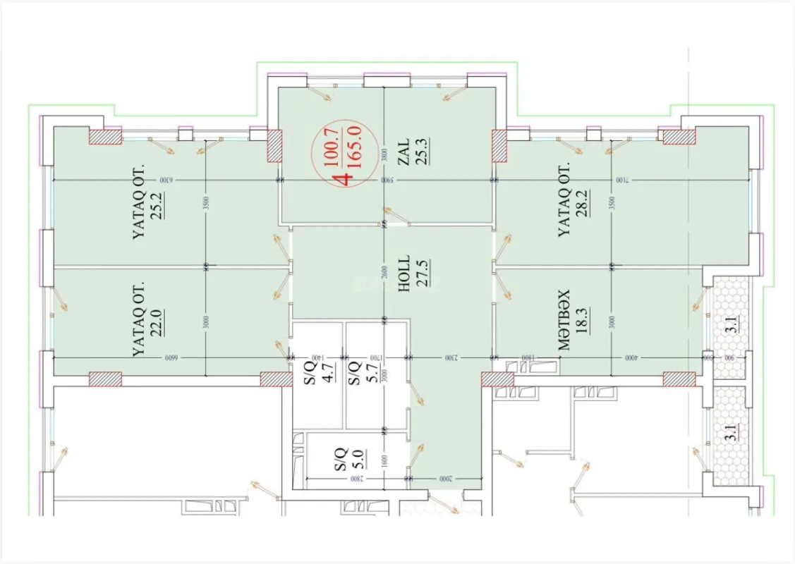 Satılır 3 otaqlı mənzil 165 m²