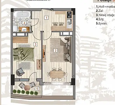 Satılır 1 otaqlı mənzil 51.2 m²
