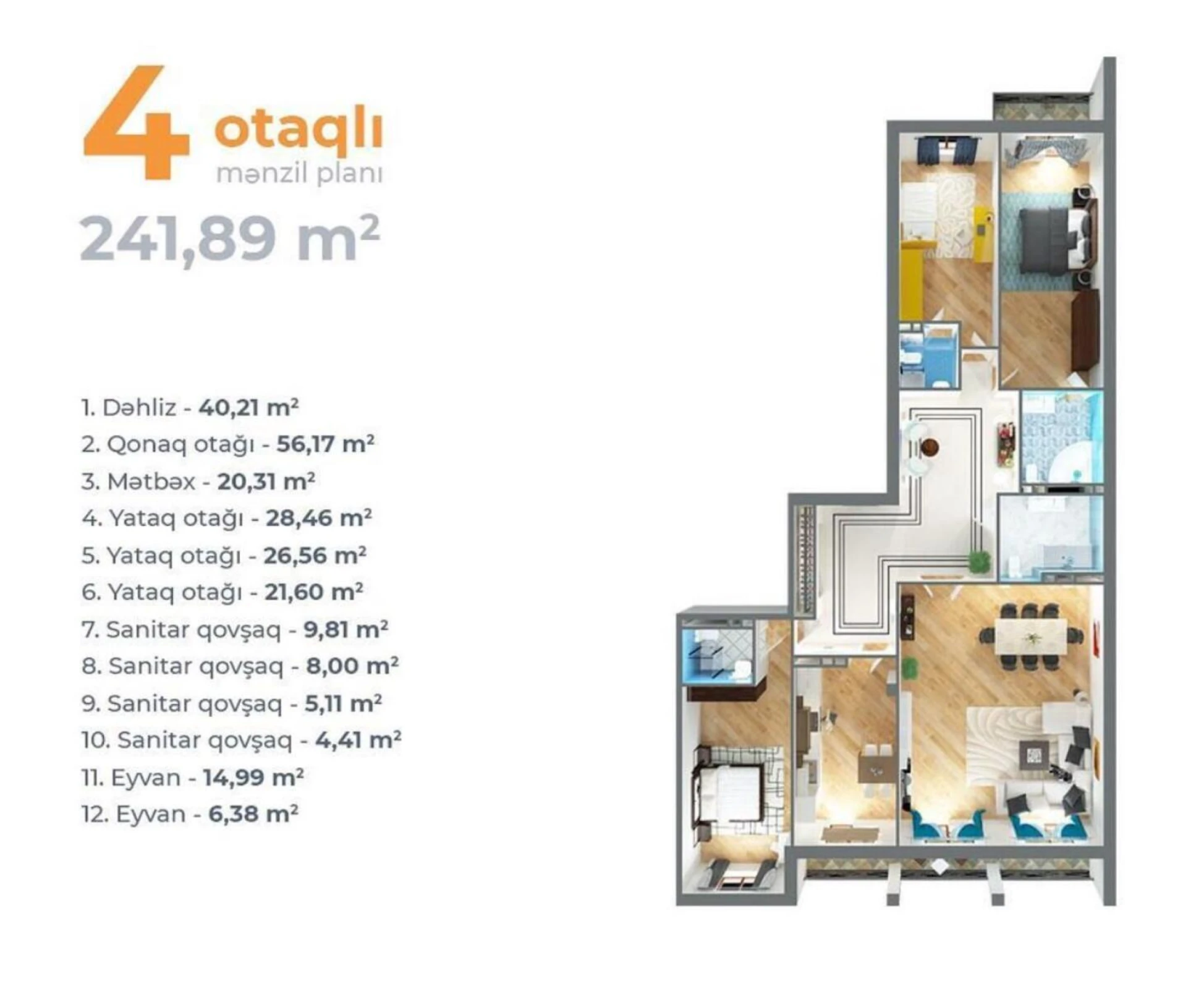 Satılır 5 otaqlı mənzil 242 m²