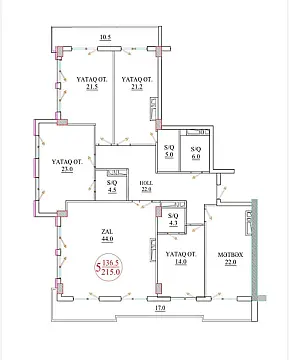 Satılır 5 otaqlı mənzil 215 m²