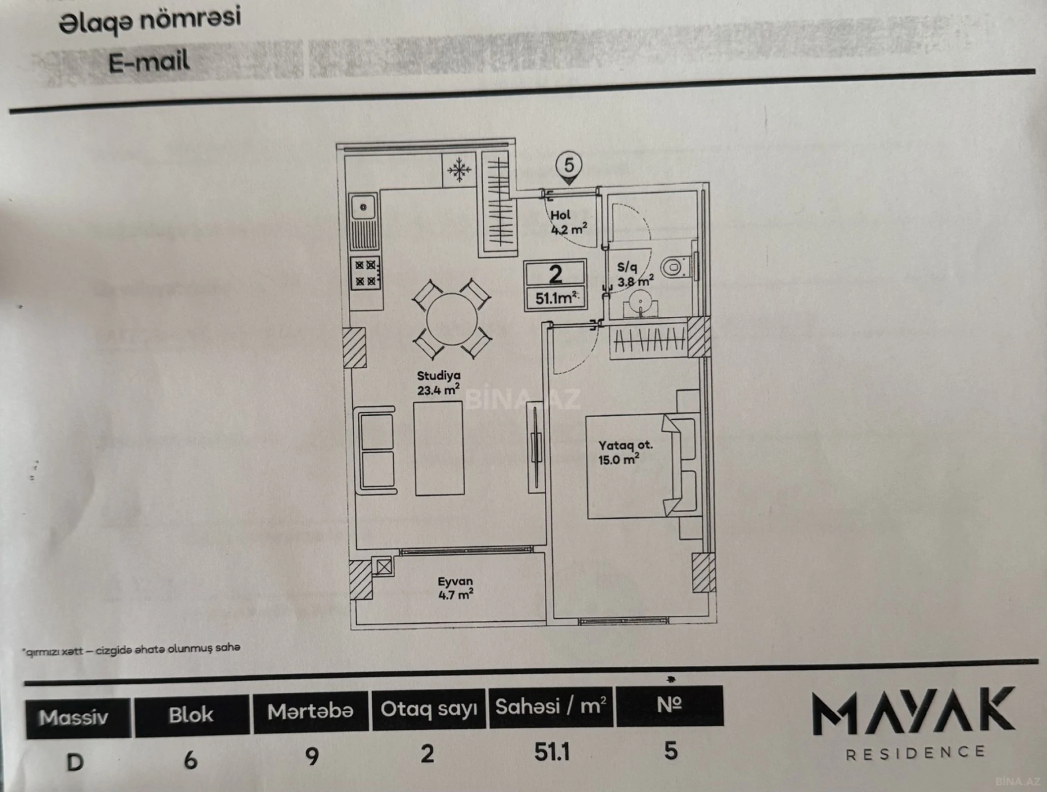 Satılır 2 otaqlı mənzil 51.1 m²