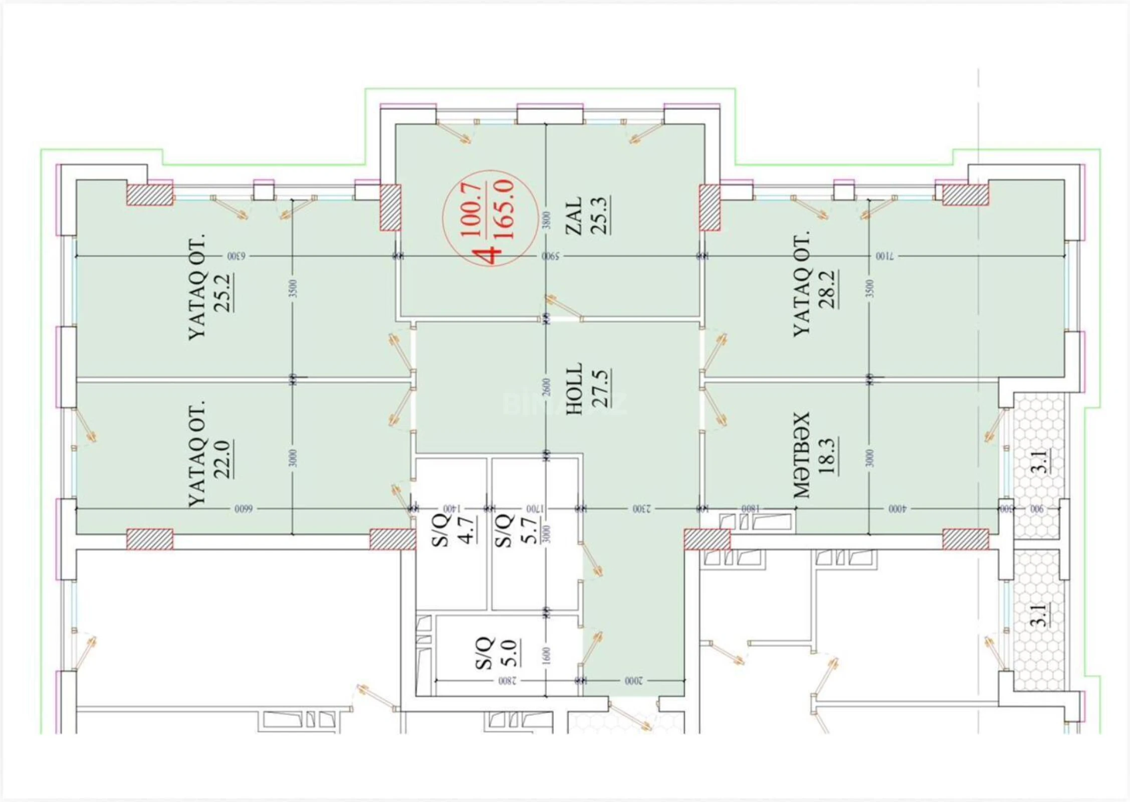 Satılır 4 otaqlı mənzil 165 m²