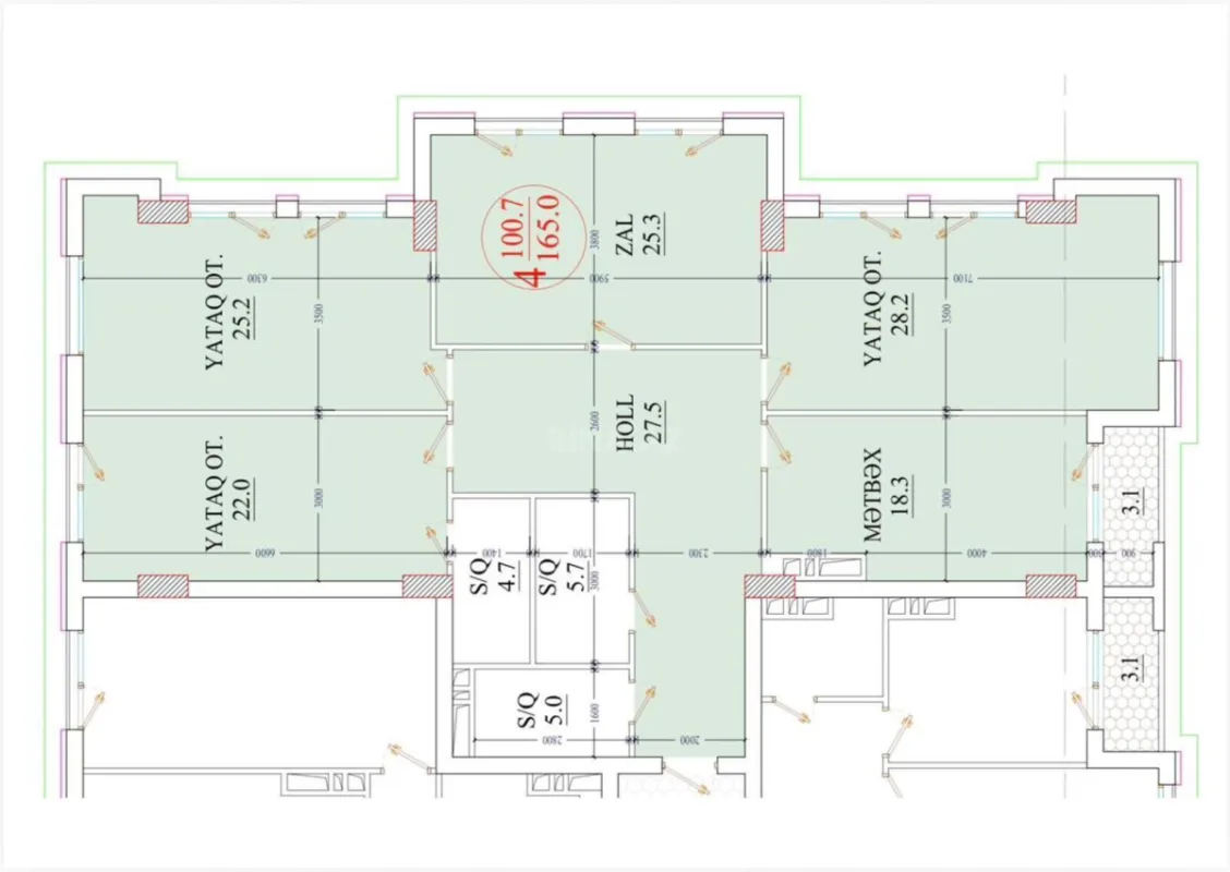 Satılır 4 otaqlı mənzil 165 m²