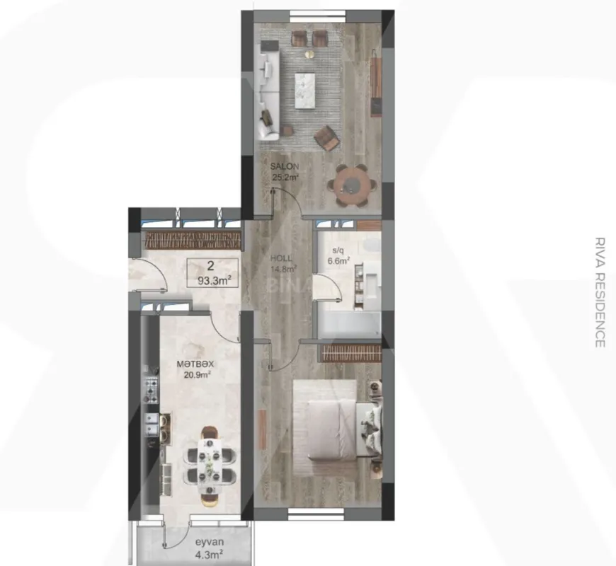 Satılır 2 otaqlı mənzil 95 m²