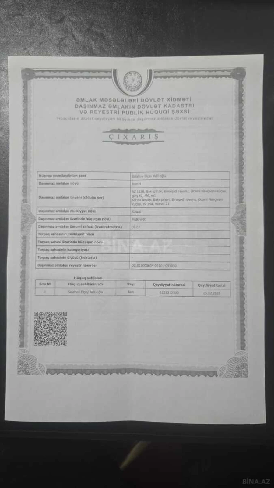 Satılır 2 otaqlı mənzil 45 m²