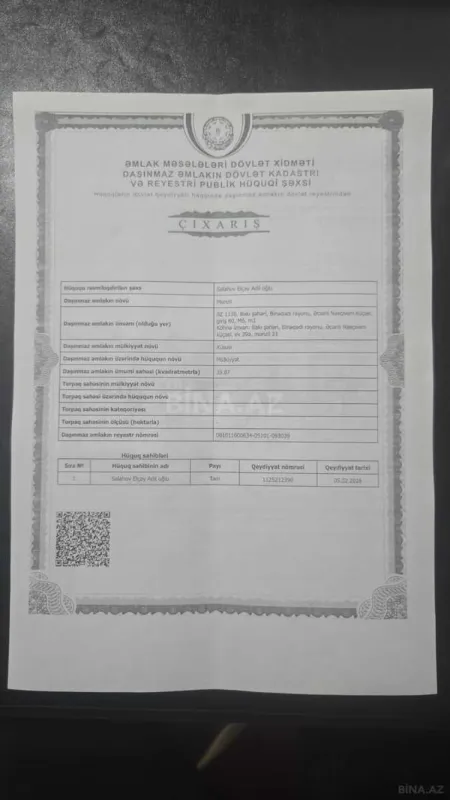 Satılır 2 otaqlı mənzil 45 m²