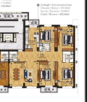 Satılır 5 otaqlı mənzil 203 m²