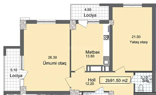 Satılır 2 otaqlı mənzil 91.5 m² — Bakı 2 otaq 91.50 m²