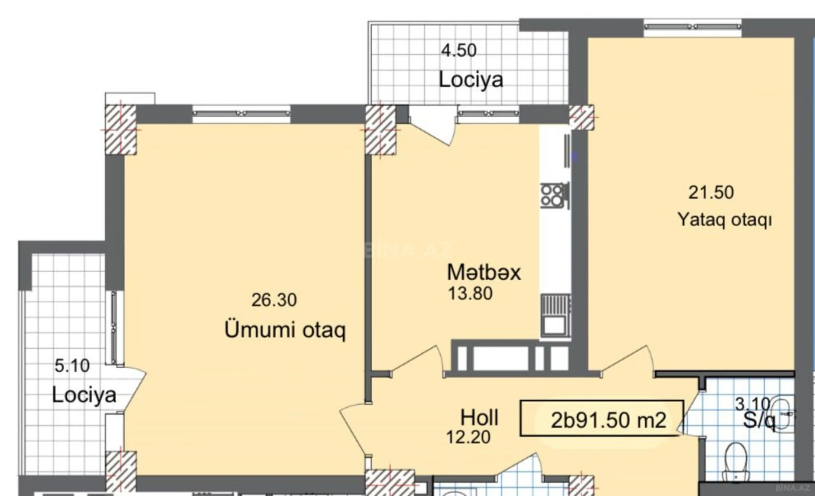 Satılır 3 otaqlı mənzil 92 m²