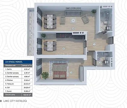 Satılır 2 otaqlı mənzil 107 m²