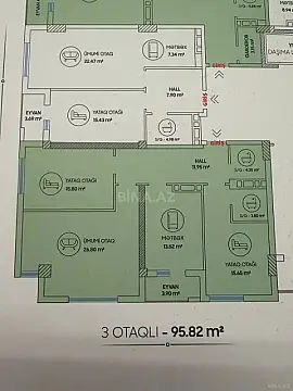Satılır 3 otaqlı mənzil 96 m²