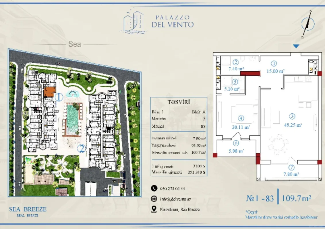 Satılır 2 otaqlı mənzil 67.7 m²