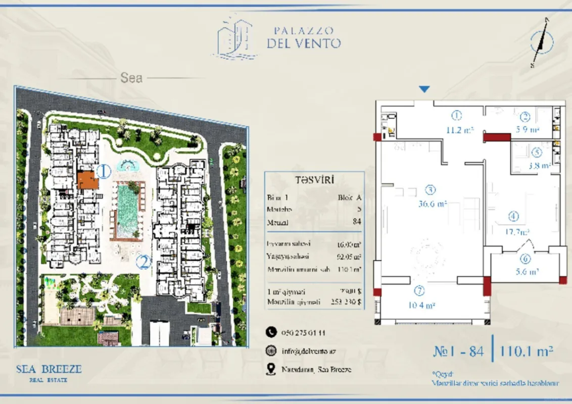 Satılır 2 otaqlı mənzil 67.7 m²