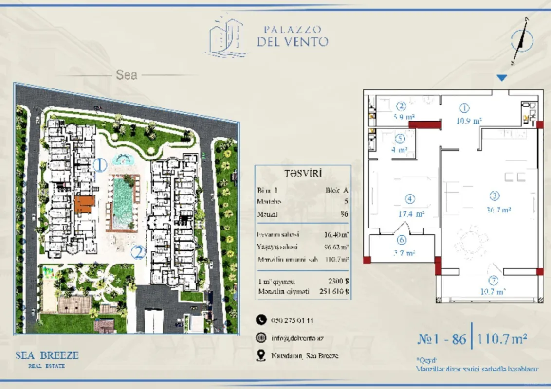 Satılır 2 otaqlı mənzil 67.7 m²