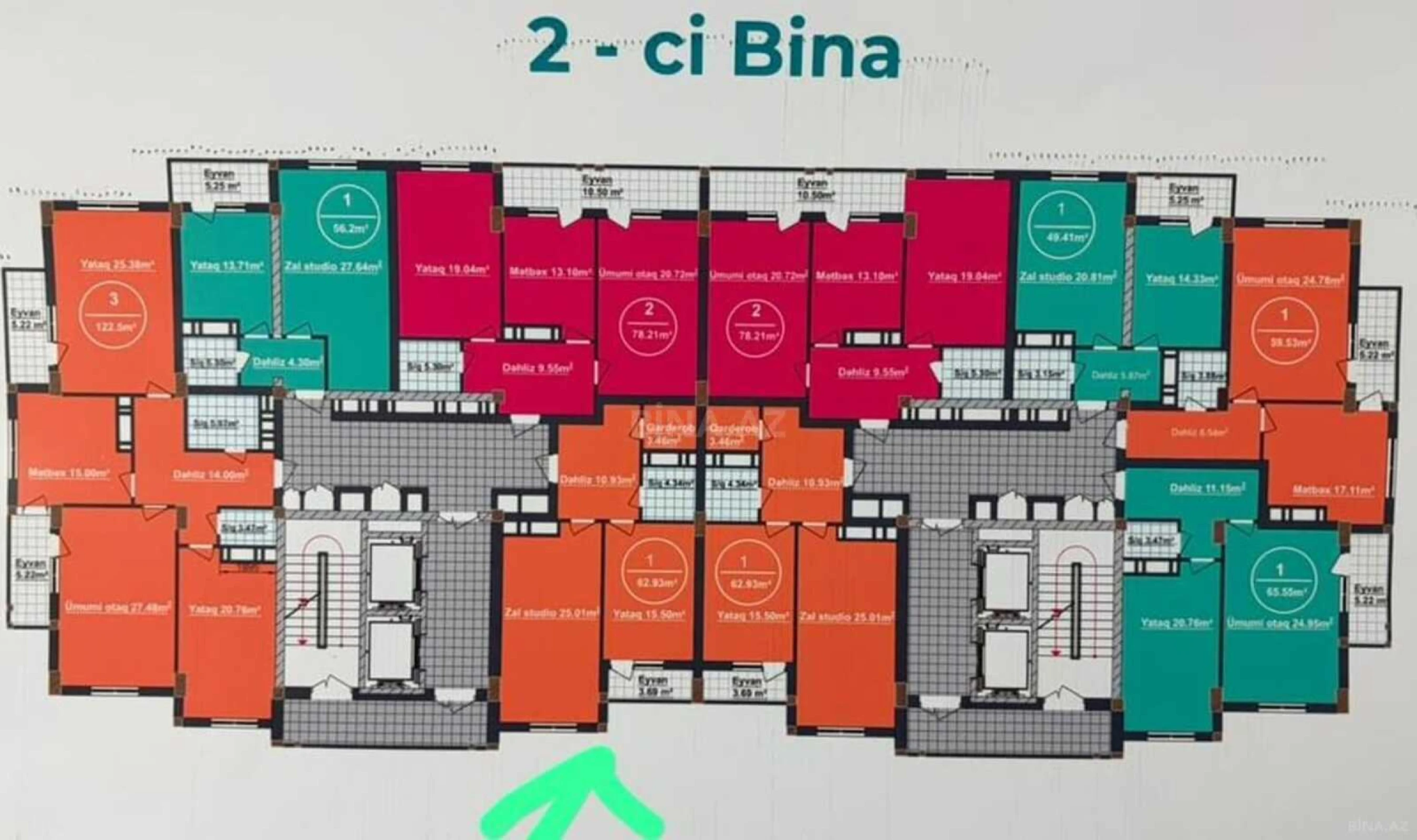 Satılır 2 otaqlı mənzil 63 m²