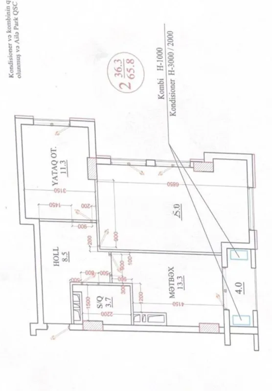 Satılır 2 otaqlı mənzil 66 m²