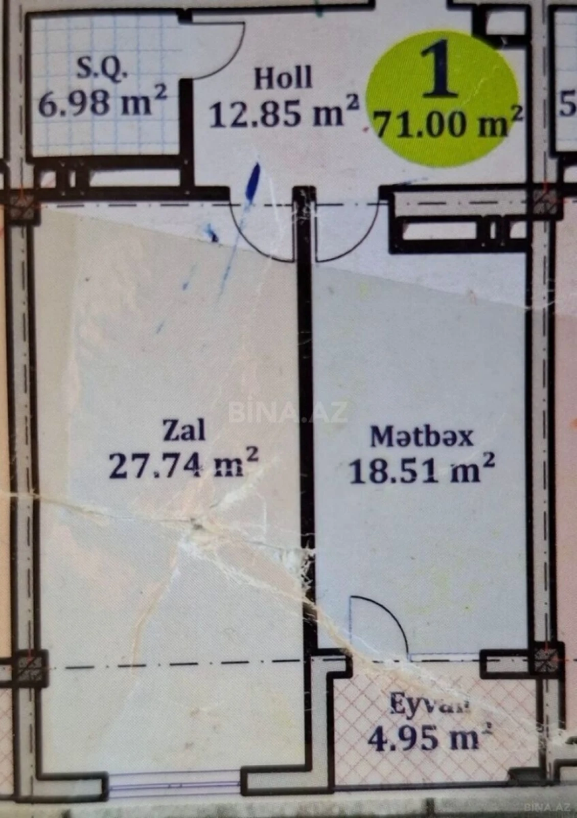 Satılır 2 otaqlı mənzil 71 m²