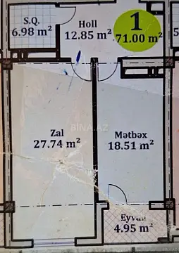 Satılır 2 otaqlı mənzil 71 m²