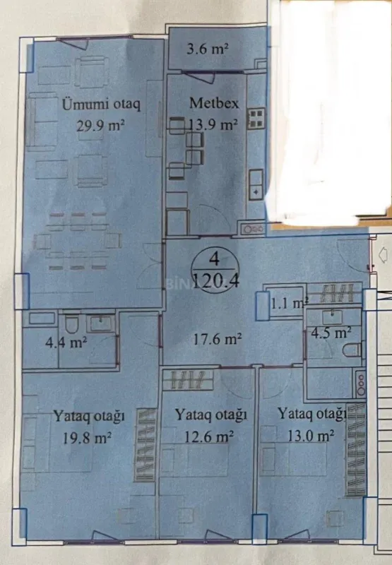 Satılır 4 otaqlı mənzil 125 m²
