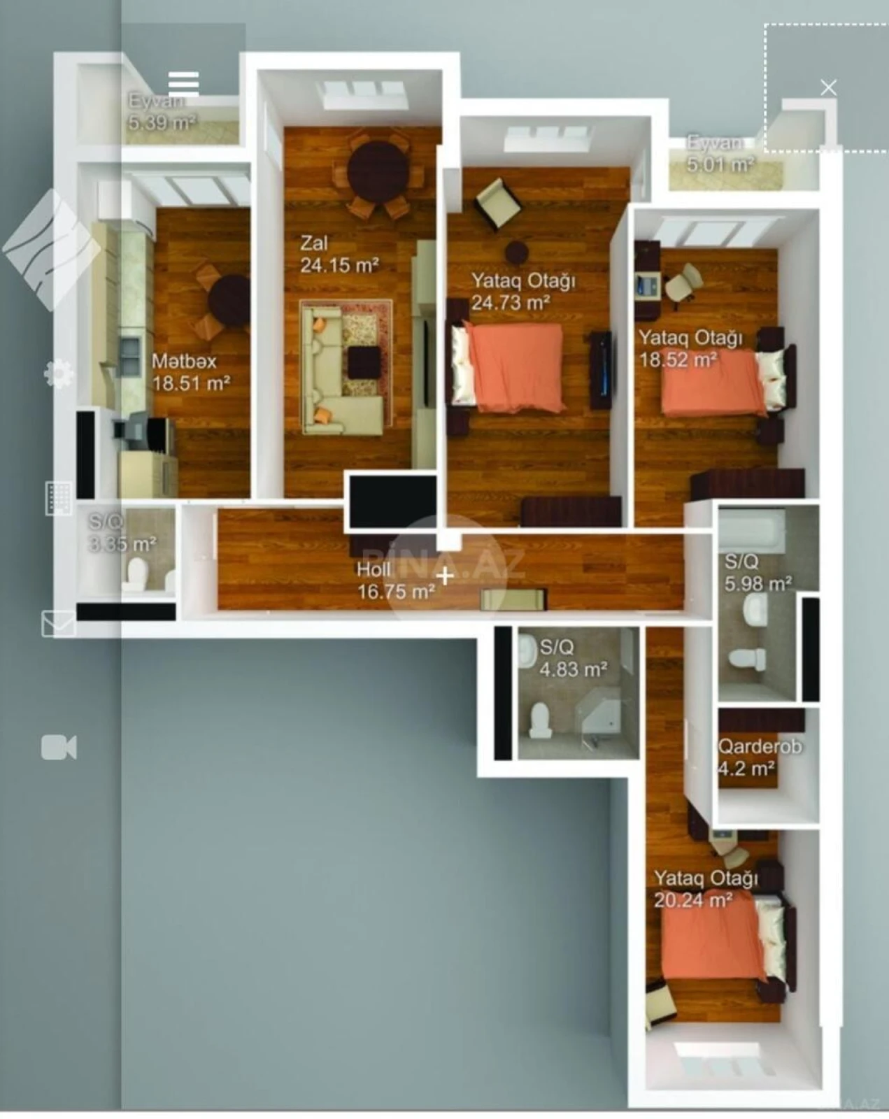 Satılır 4 otaqlı mənzil 160 m²