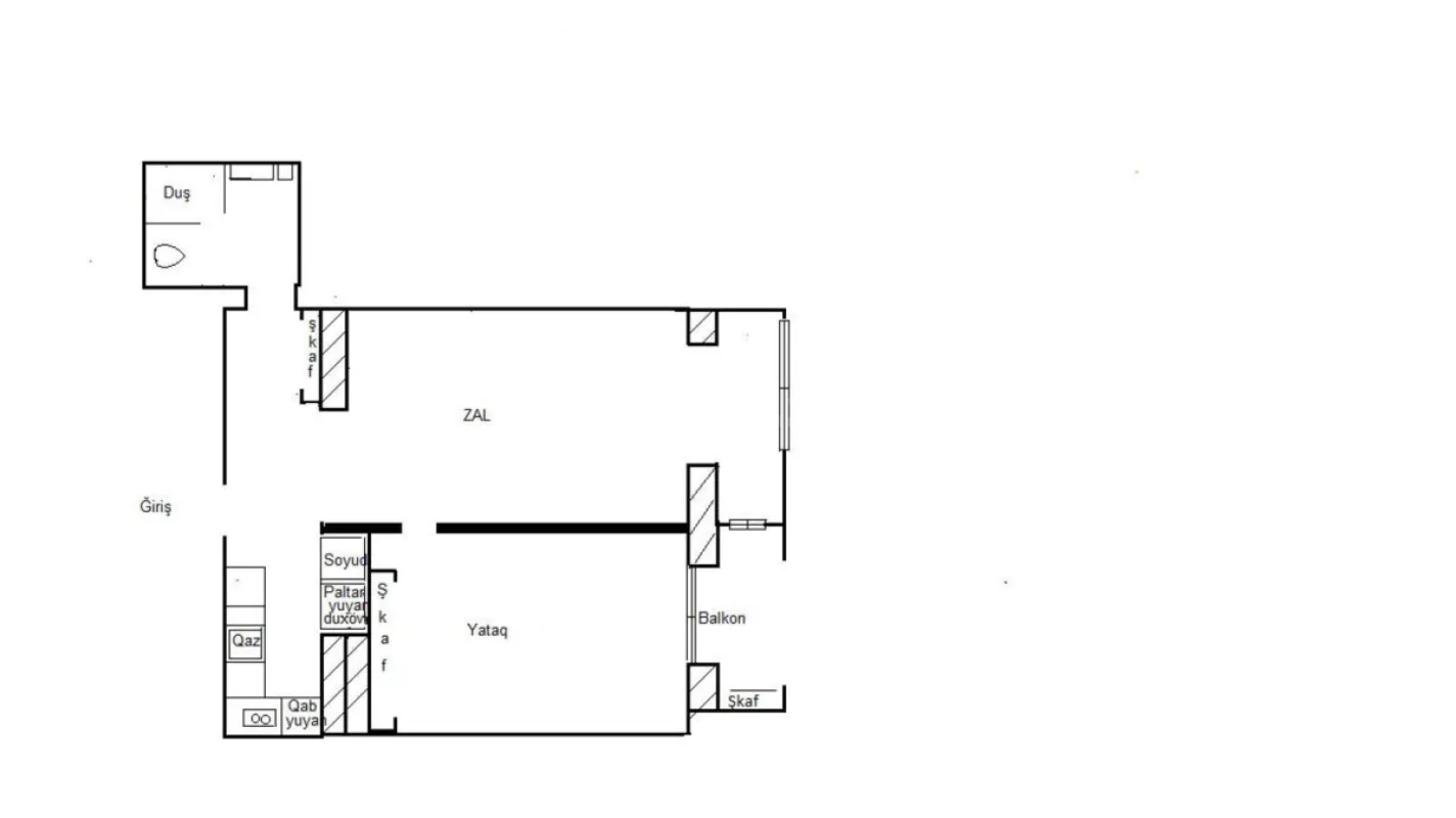 Satılır 2 otaqlı mənzil 69 m²