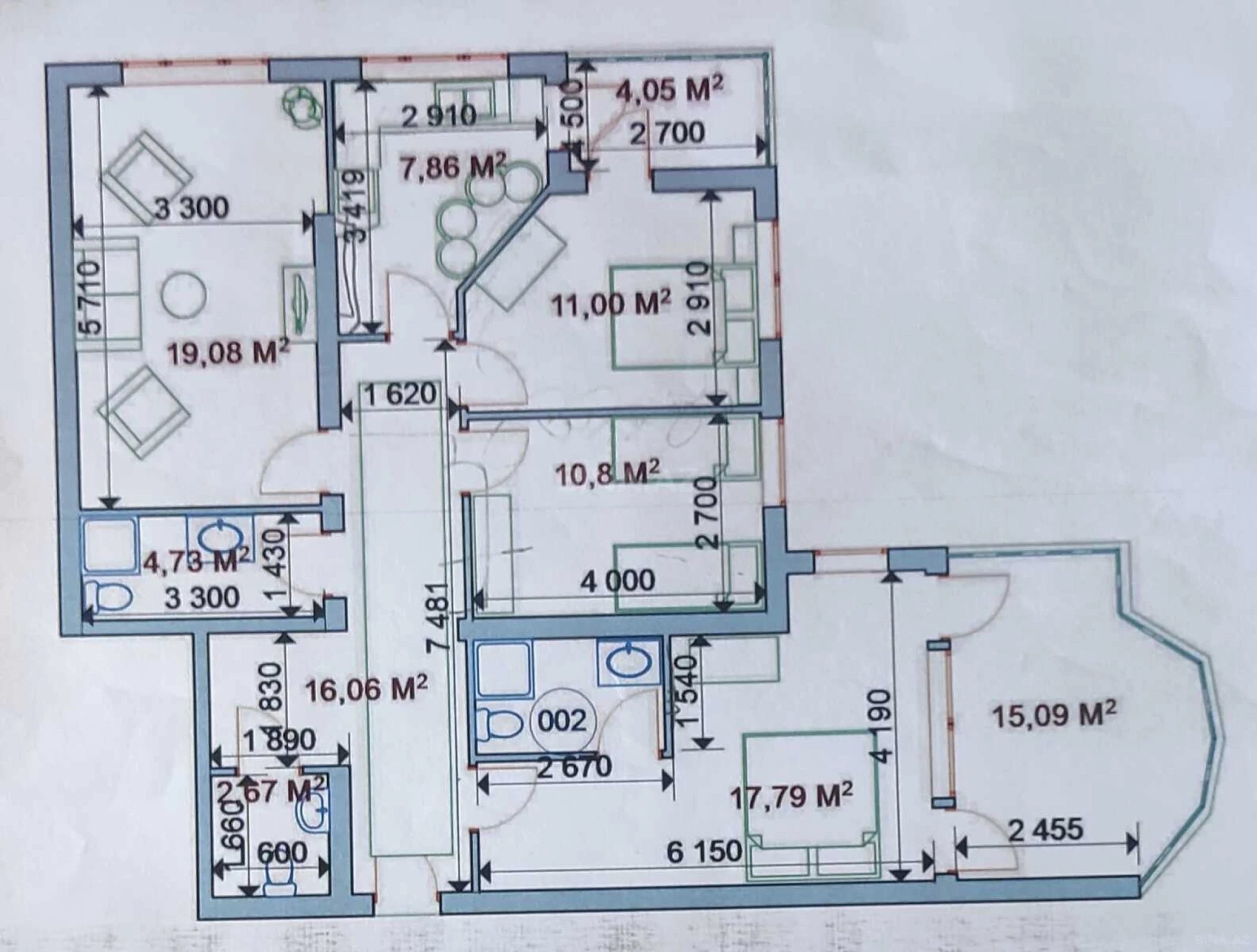 Satılır 4 otaqlı mənzil 113.1 m²
