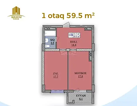 Satılır 1 otaqlı mənzil 60 m²