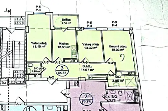 Satılır 3 otaqlı mənzil 86 m²