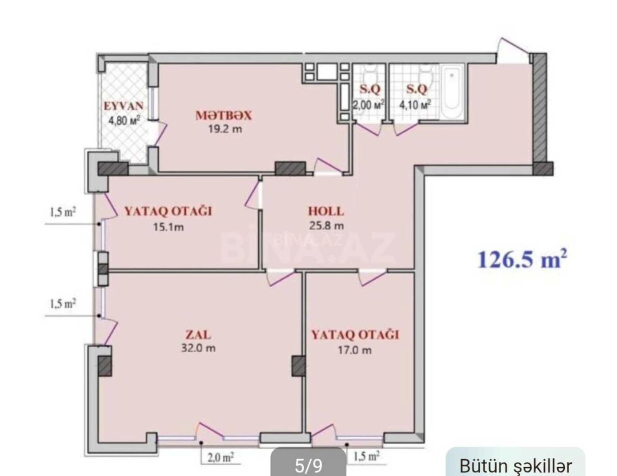 Satılır 3 otaqlı mənzil 127 m²