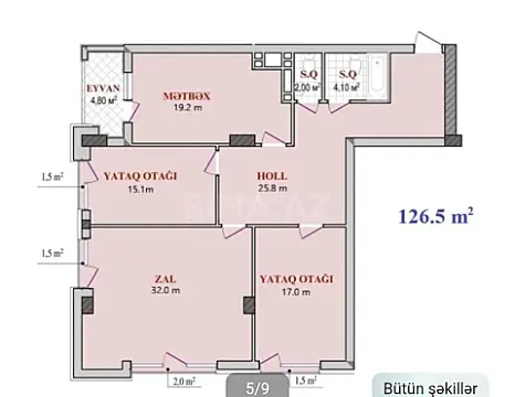 Satılır 3 otaqlı mənzil 127 m²