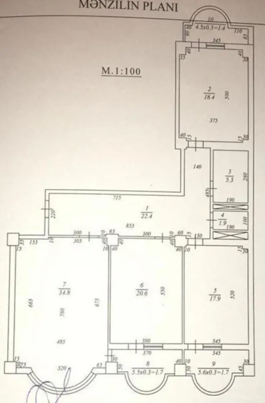Satılır 3 otaqlı mənzil 136 m²