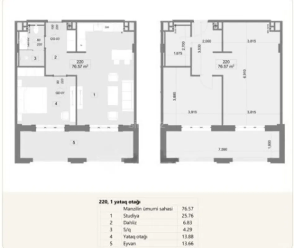 Satılır 2 otaqlı mənzil 79.5 m²