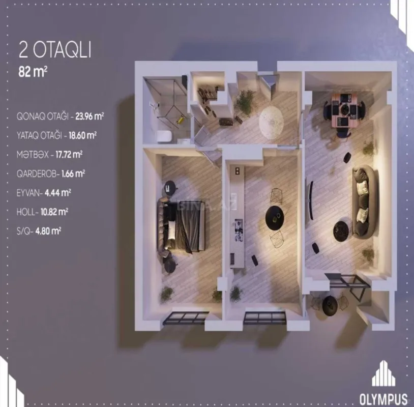 Satılır 2 otaqlı mənzil 82 m²