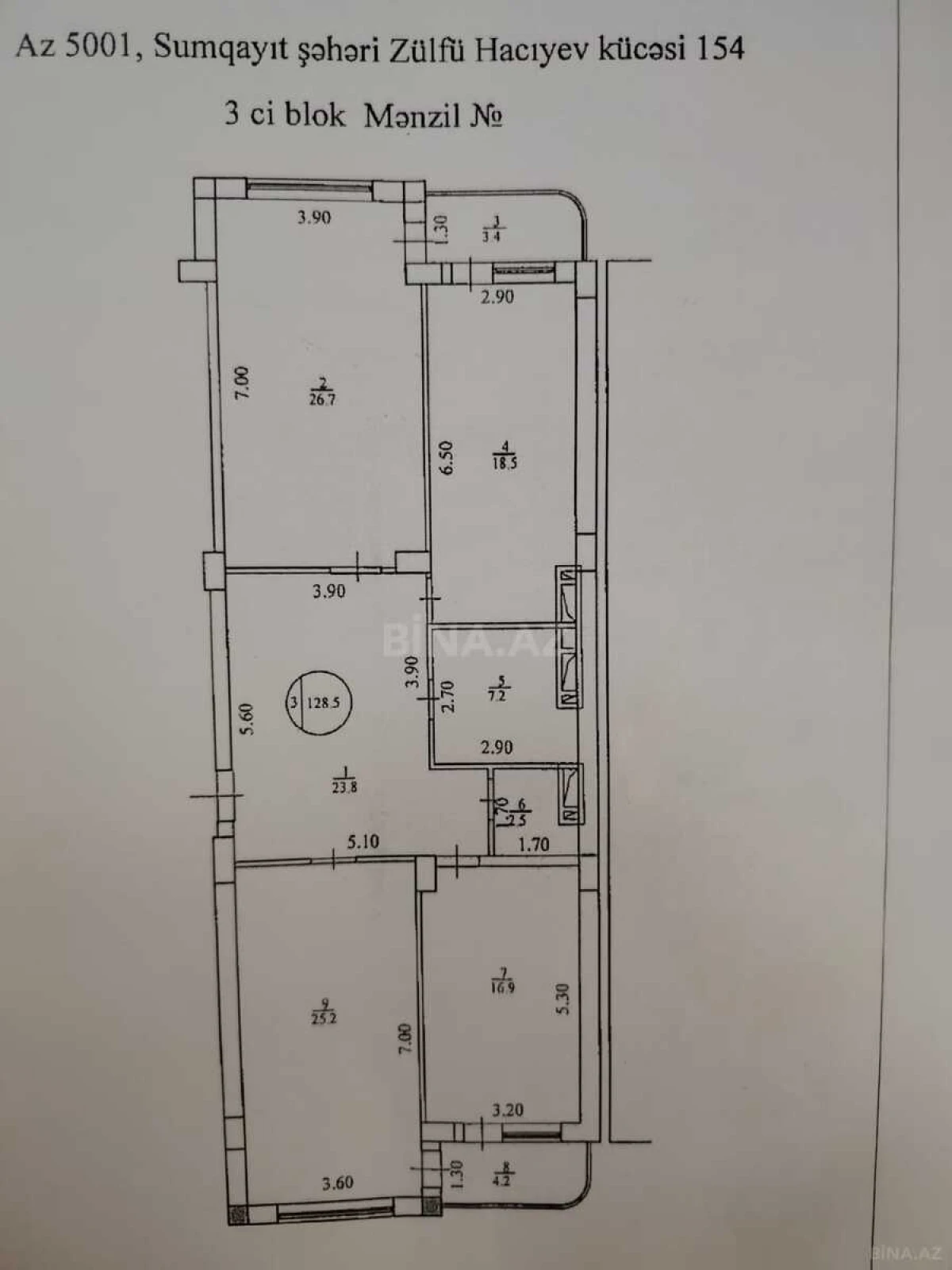 Satılır 3 otaqlı mənzil 130 m²