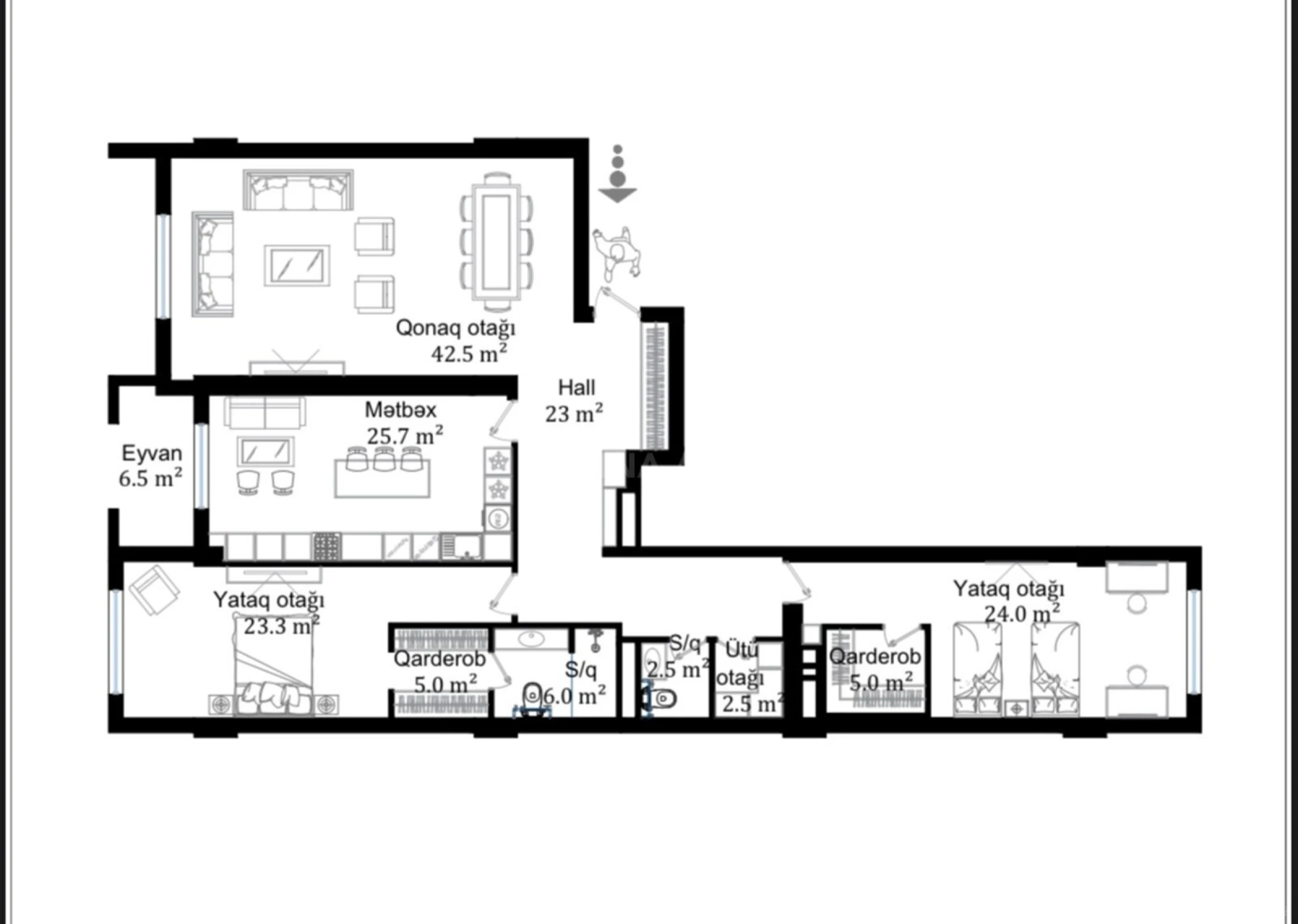 Satılır 3 otaqlı mənzil 116 m²