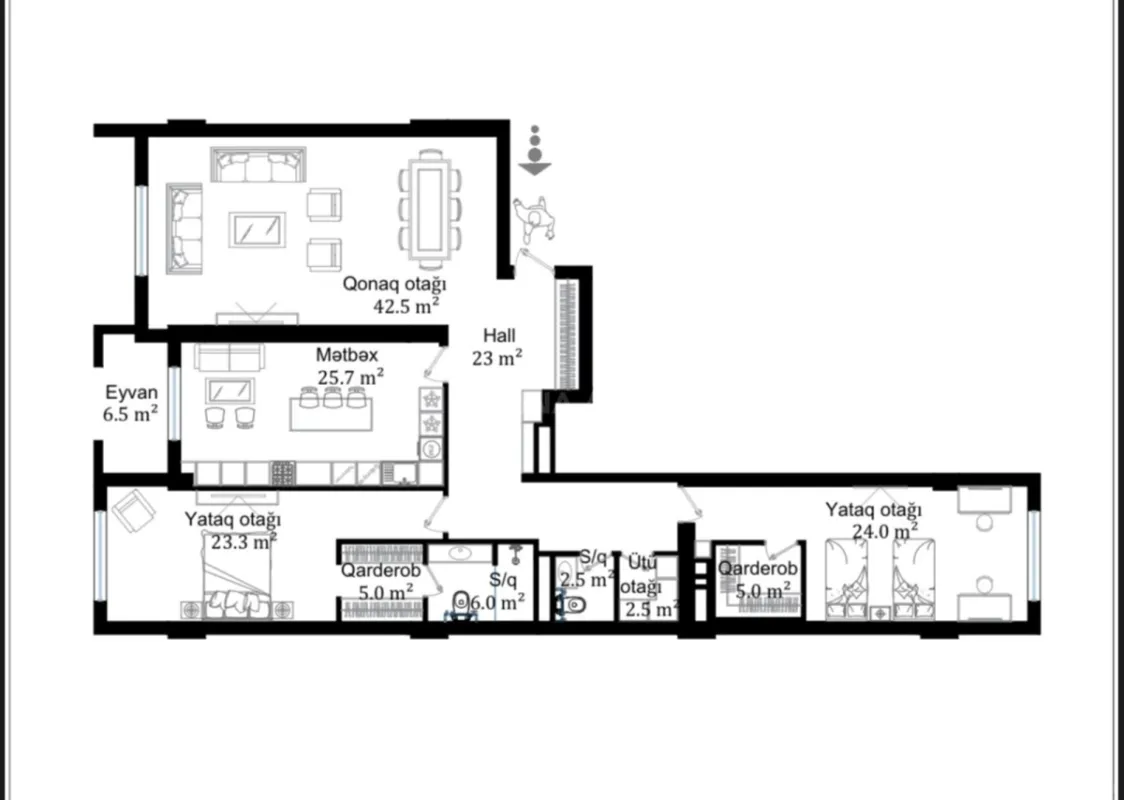 Satılır 3 otaqlı mənzil 116 m²