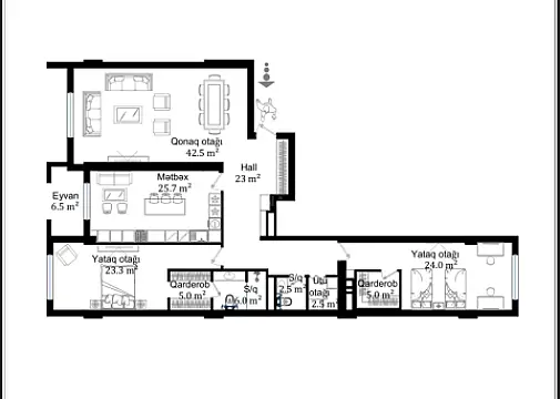 Satılır 3 otaqlı mənzil 116 m²