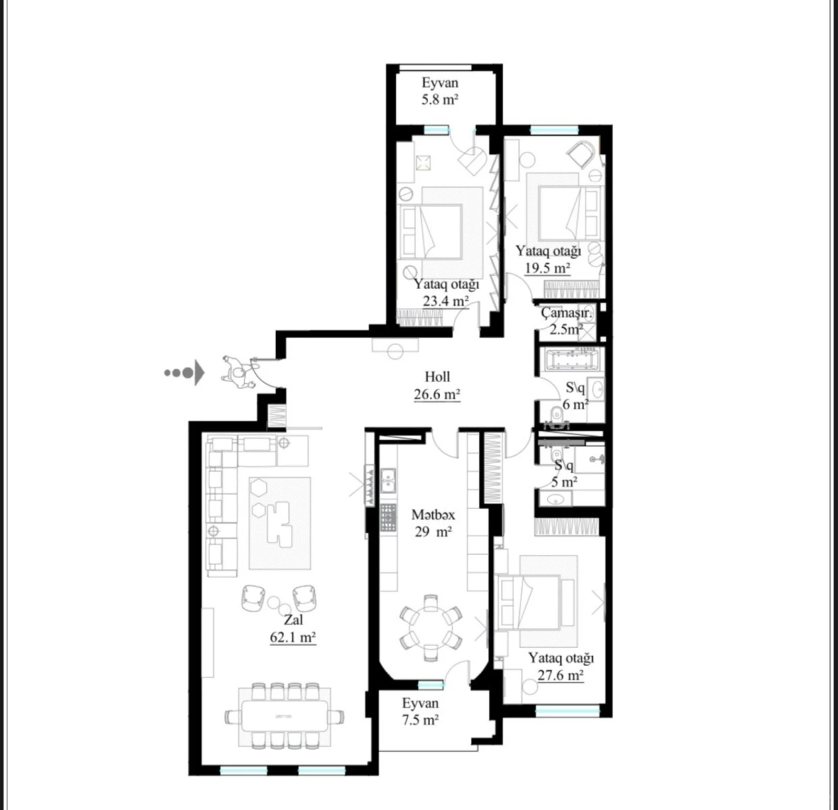 Satılır 4 otaqlı mənzil 215 m²