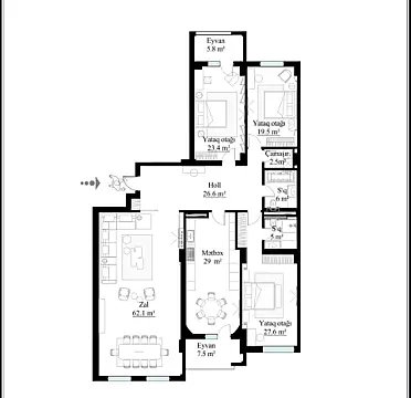 Satılır 4 otaqlı mənzil 215 m²