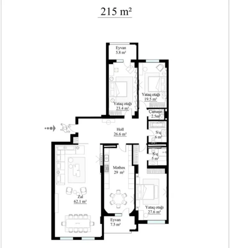 Satılır 4 otaqlı mənzil 215 m²