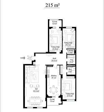 Satılır 4 otaqlı mənzil 215 m²